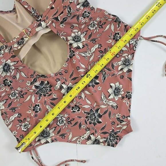 Kona Sol Women's Dusty Rose Floral One Piece Swimsuit V Neck Side Ties Size 18W - Picture 15 of 16